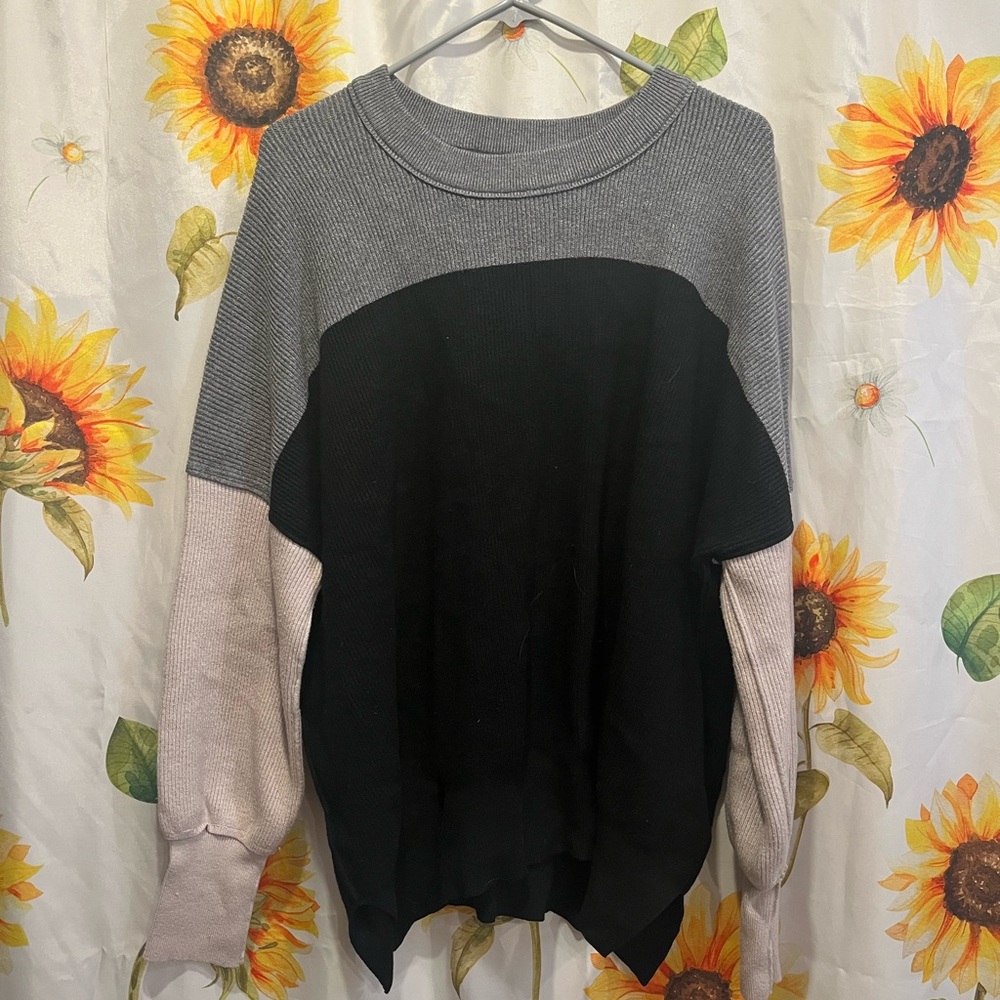 Colorblock Sweater in Black, Gray, and Pink